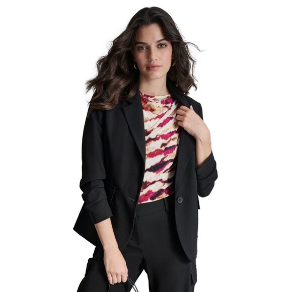 DKNY Petite Single-Button Ruched-Sleeve Blazer Black Size 4P MSRP $159 - Picture 1 of 4